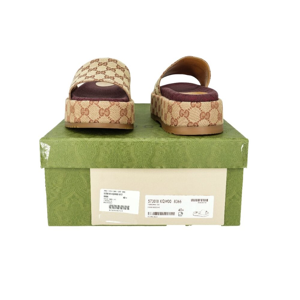 Gucci Beige Monogram Platform Slide Sandals with Burgundy Insole - Picture 6 of 16